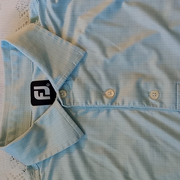 FootJoy Men's 3 Button Polo Size Large Light Blue/White Mini Check - Picture 11 of 12